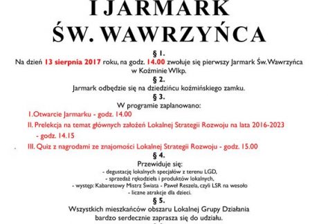 Zapraszamy do udziału w I Jarmarku św. Wawrzyńca w Koźminie Wielkopolskim