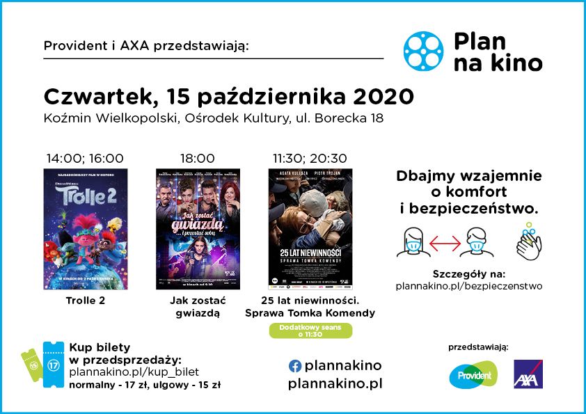 Plakat z informacją o seansach filmowych w kinie "Mieszko"