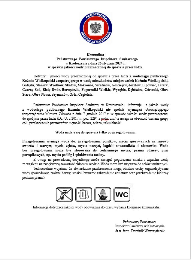 KOmunikat Sanepid 26.01.2024