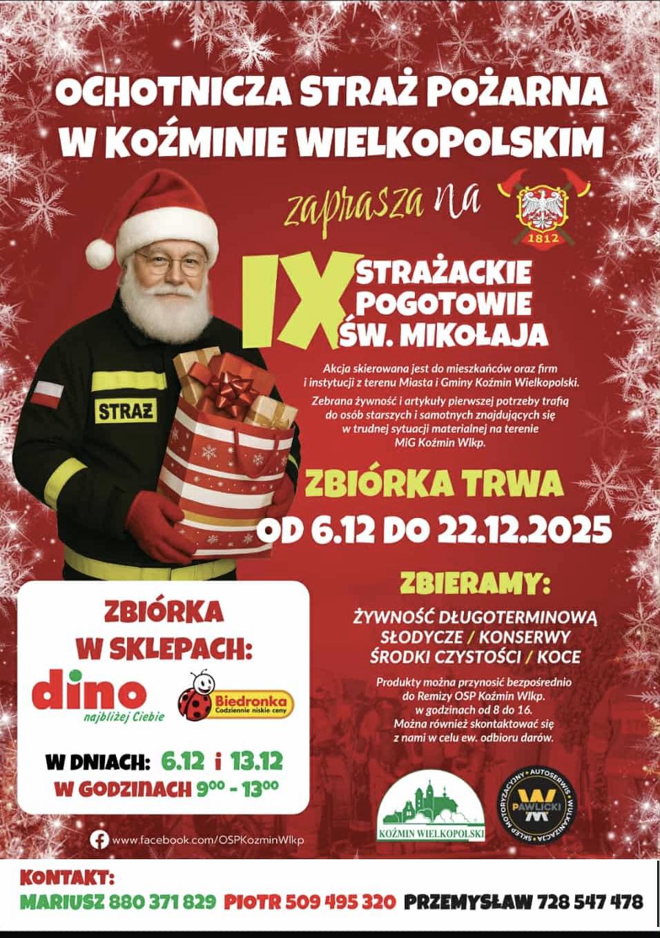 IX Strażackie Pogotowie Świętego Mikołaja w Koźminie Wielkopolskim rusza 6 grudnia